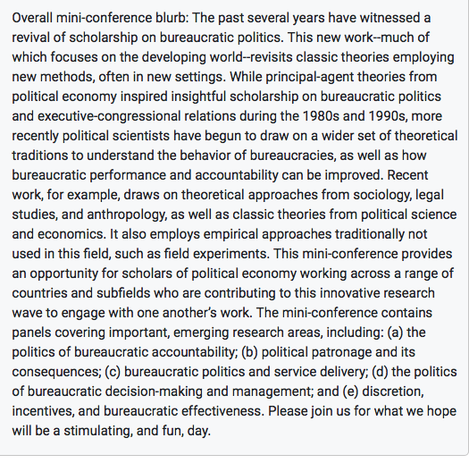 Very much looking forward to seeing  @Mar_tinW  @ABautistaChavez  @piaraffler George Krause & anyone else attending  @APSAtweets who's interested at our Saturday panel! Part of a miniconference with 5 panels::1/  https://twitter.com/ABautistaChavez/status/1304111439850790912