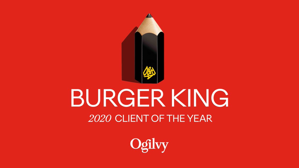 Thrilled to see <a href="/BurgerKing/">Burger King</a> take home the crown as this year's <a href="/dandad/">D&AD</a> Client of the Year and a Black Pencil! 

Congratulations to the whole BK team for their amazing performance. 👏 #dandad20