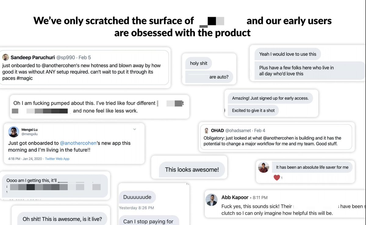 The traction slide can also come after the next slide (market opp) but it all comes down to how you want to tell your story. What _feels_ right in context? Another great thing to add is testimonials - for our pre-seed deck, I had a whole slide with tweets from our MVP users