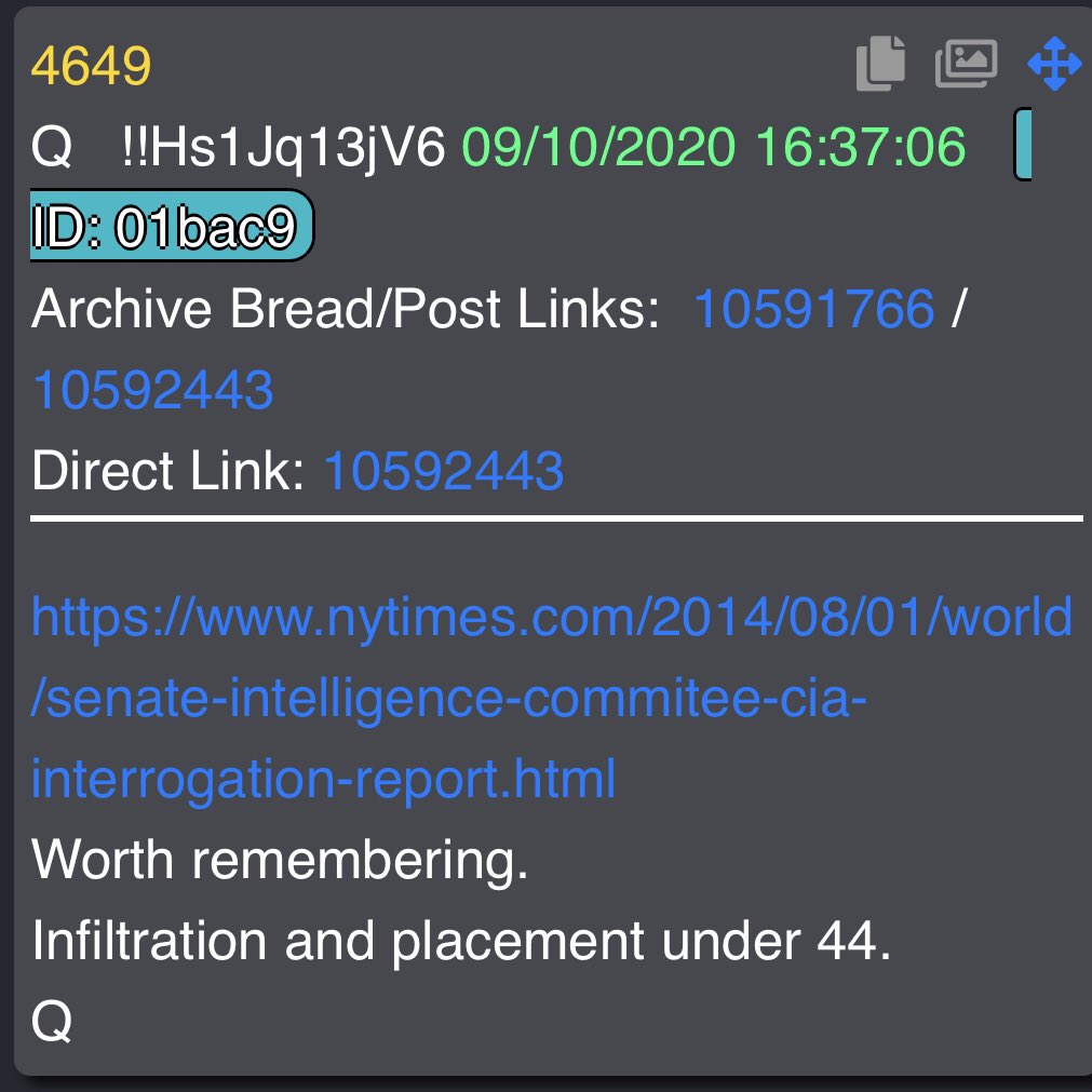 4649 https://www.nytimes.com/2014/08/01/world/senate-intelligence-commitee-cia-interrogation-report.htmlWorth remembering.Infiltration and placement under 44.Q