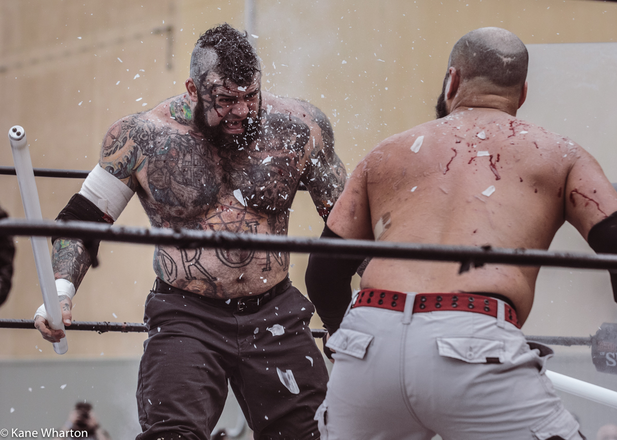 Kane_B13's tweet photo. From @GCWrestling_ #GCWTOS5, @SHLAK187 and @alexcolon0139 put each other through Hell. #tournamentofsurvival #deathmatch #gcw https://t.co/FvWt5p1dmP