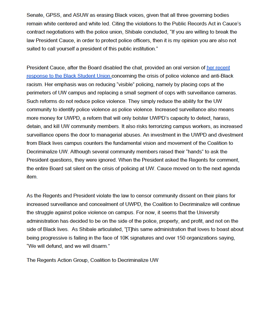 DecrimUW's tweet photo. Here is the Coalition's latest press release in response to the @UW BOR meeting last night. Please circulate widely! #DecrimUW #BLM #AcademicTwitter https://t.co/hqALnHJOFb
