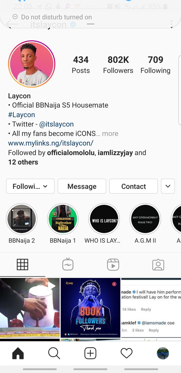 realChiefDee's tweet photo. 802k followers on IG. At this rate, of Lay will reach 1M by next week. Mark this tweet.
#BBNaijialockdown2020
#WivesOfLaycom https://t.co/XCySgCyGWK