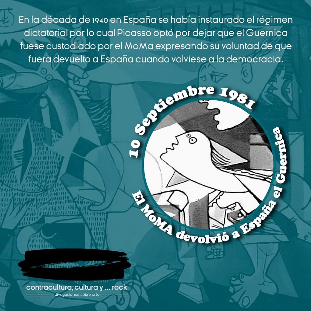 MezcalRocks's tweet photo. El 10 Septiembre de 1981 el MoMA devolvió a España el Guernica.

#undíacomohoy #contracultura #cultura #rock #divagacionessobrearte #septiembre https://t.co/NaDZfYHPrh
