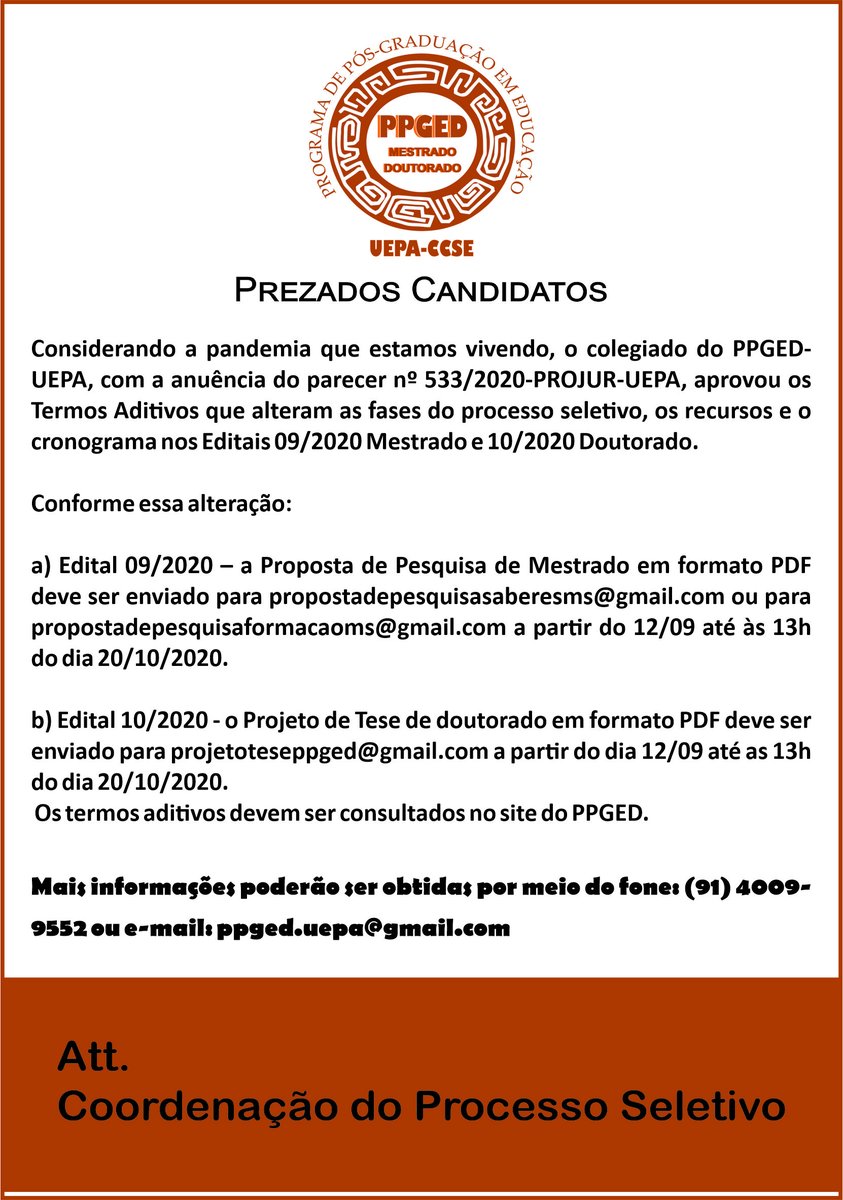 PROGRAMA DE POS-GRADUAÇÃO EM EDUCAÇÃO - PPGED (@ppgeduepa) on Twitter photo 