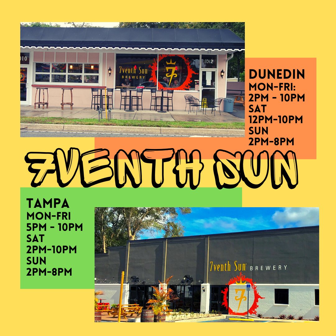 7venthSunBeer's tweet image. Hey Tampa Bay, it's a beautiful day! 
Both locations are open 7 days a week!
Plus, Dunedin has updated their hours for more fun with the Sun on Saturdays! #craftbeer #updatedhours #beer