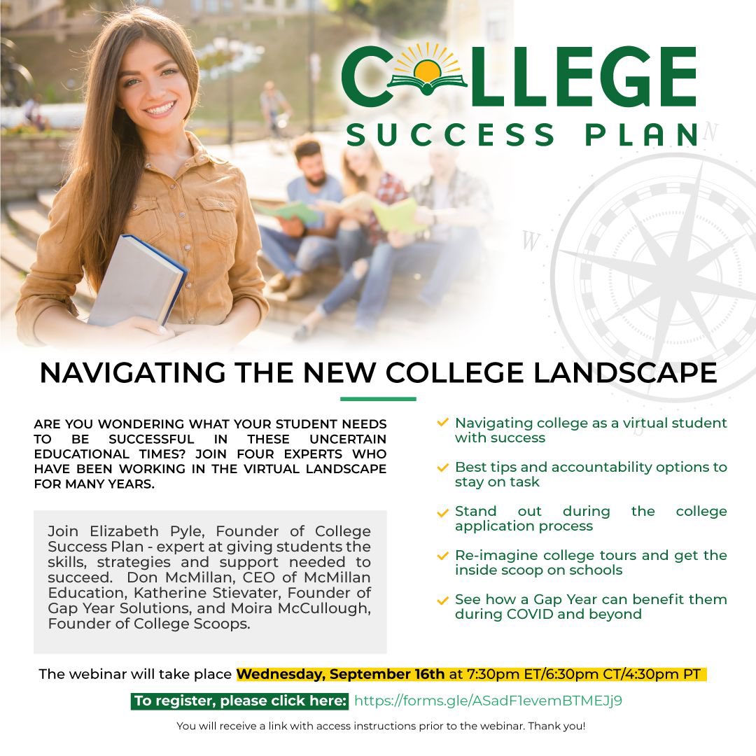 EmpowerCSP's tweet photo. Join us and three other experts for a free webinar “Navigating the New College Landcape” next Wednesday September 16th at 7:30pmET 

https://t.co/Vo0zOaYUMf https://t.co/eyF6fm7Hmz