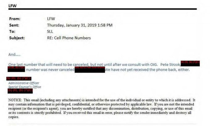 Well at last some confirmation that phone YS57023 was Strzok's phone. Why redact it & then say in red that it was his phone?So we have confirmation that Strzok's old phone was given to OIG in Jan 2018. But a year later, someone at OIG was claiming Strzok never turned it in?