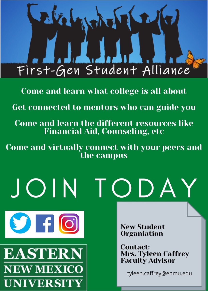 ENMUFirstGen's tweet photo. Looking for First-Gen students to be a part of a NEW student organization. Contact Mrs. Caffrey 
tyleen.caffrey@enmu.edu https://t.co/5TolrFRMwP