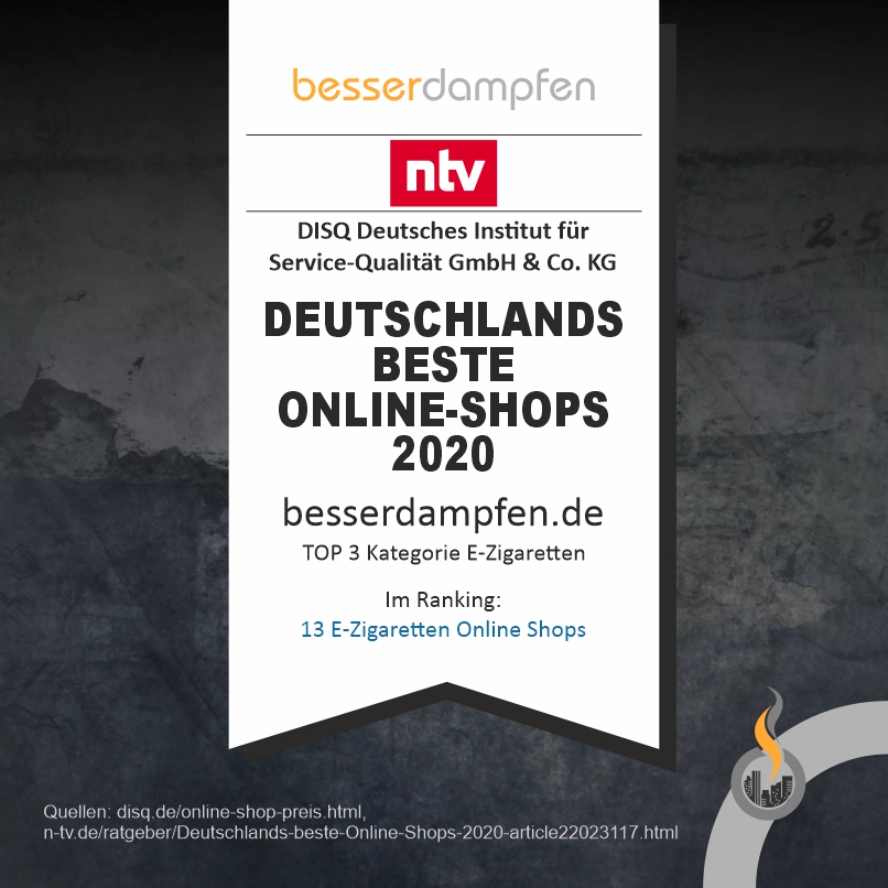 besserdampfen's tweet photo. 🏆 DEUTSCHLANDS BESTE ONLINE SHOPS 2020
TOP 3 - Kategorie E-Zigaretten
https://t.co/t4GMd43u1H
===
#besserdampfen #vapeshop #dampfershop #vape #vaping #dampfen #dampfer #testsieger https://t.co/cQDGntthP6
