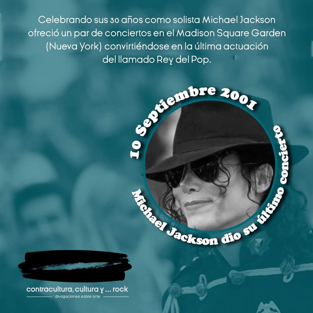 MezcalRocks's tweet photo. El 10 Septiembre del 2001 Michael Jackson dio su último concierto.

#undíacomohoy #contracultura #cultura #rock #divagacionessobrearte #septiembre https://t.co/cLf5joS3ou