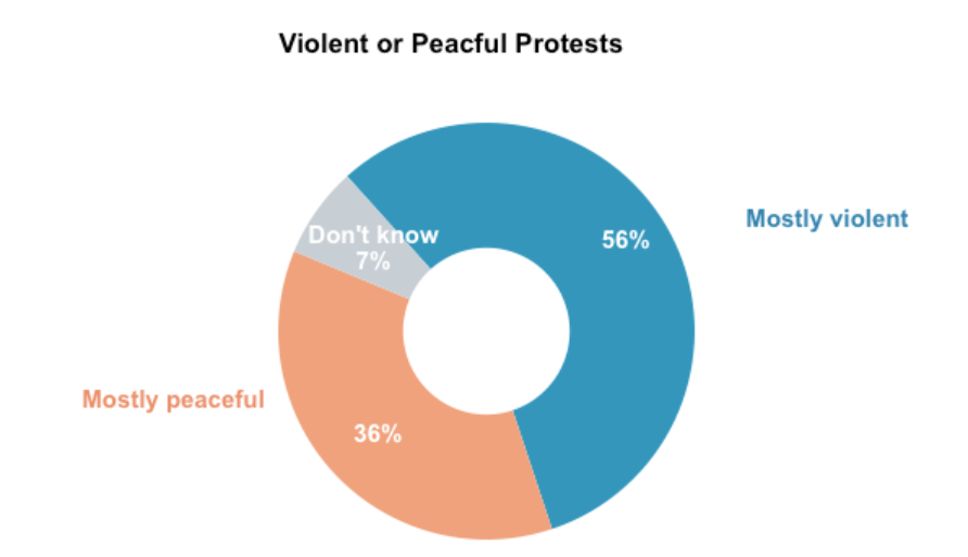 4. A majority of Oregonians believe that the protest in Portland have been mostly violent. Among voters in the metro area 48% say they have been mostly violent, 45% mostly peaceful.