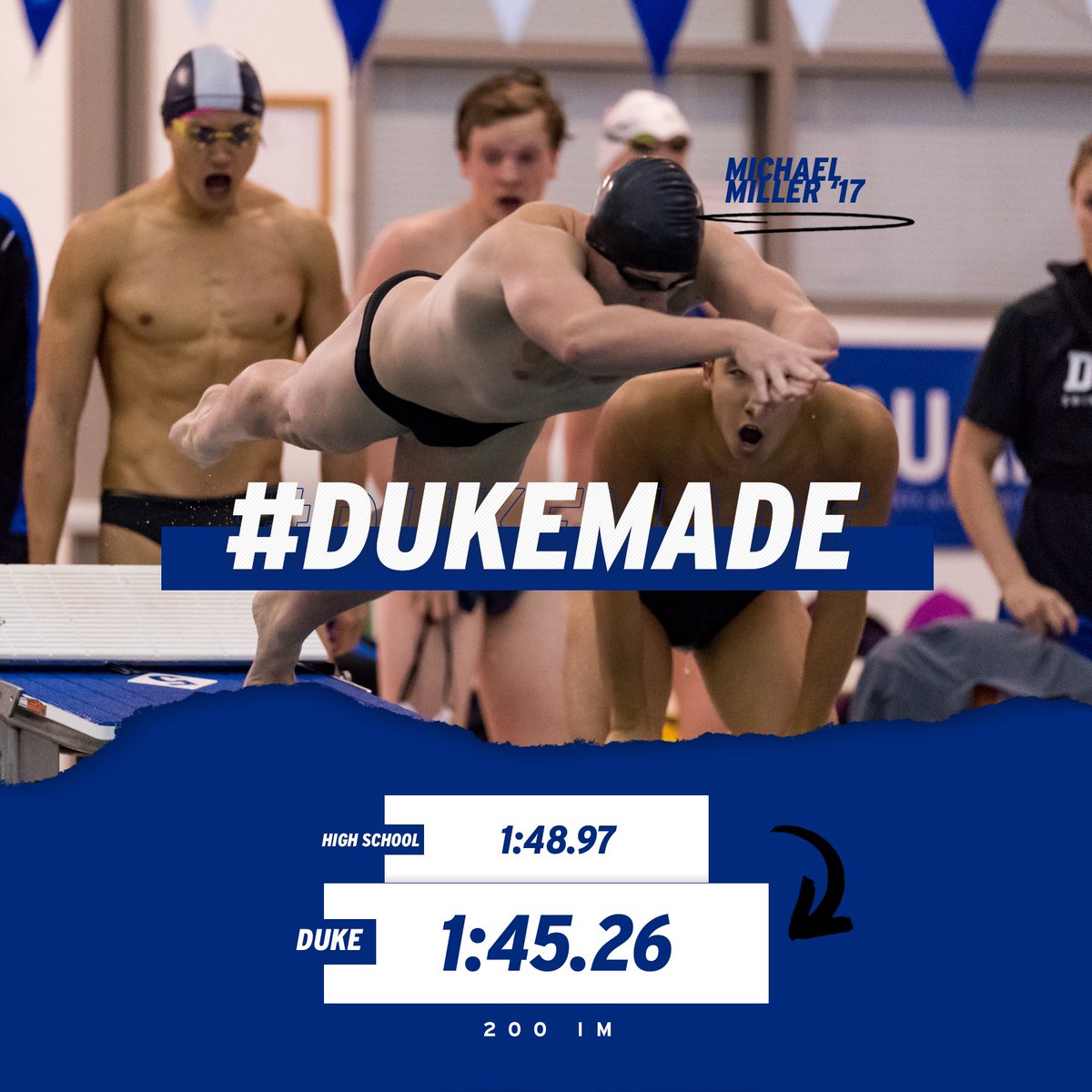 DukeSWIMDIVE's tweet photo. Another alum leaving his mark in the record books ππͺπ @michaelmiller_._ is the record holder in the 200 Fly and 400 IM along with 2nd all-time in the 200 IM ππ₯πββοΈ #DukeMade
And sign up for our #DSDT Alumni Zoom Happy HourβΌοΈEmail mary.ward@duke.edu for more info! https://t.co/r4gE5EDdxV