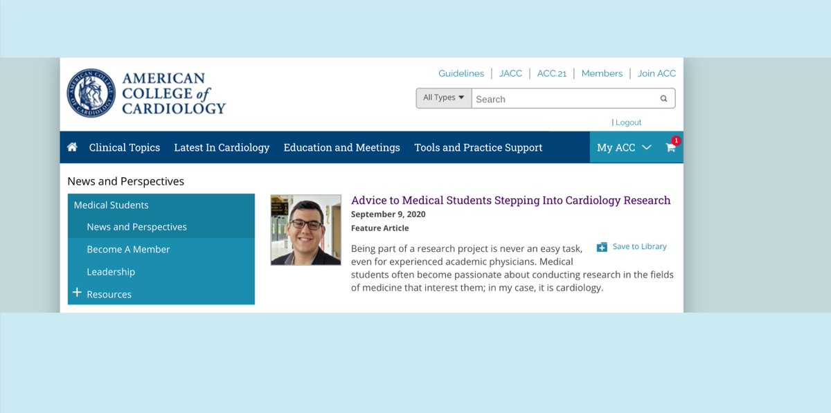 Adriana C. Mares (@adrianacmares) on Twitter photo 1/2:On behalf of the #ACCMedStudent Editorial Committee with <a href="/Gurleen_Kaur96/">Gurleen Kaur, MD</a>, I'm pleased to introduce our first article from one of our #ACC members, Eduardo Correia, who wrote about his 8 tips for medical students entering cardiology #research. Congratulations <a href="/eduardotcorreia/">Eduardo Correia</a>! 1/2:On behalf of the #ACCMedStudent Editorial Committee with <a href="/Gurleen_Kaur96/">Gurleen Kaur, MD</a>, I'm pleased to introduce our first article from one of our #ACC members, Eduardo Correia, who wrote about his 8 tips for medical students entering cardiology #research. Congratulations <a href="/eduardotcorreia/">Eduardo Correia</a>!