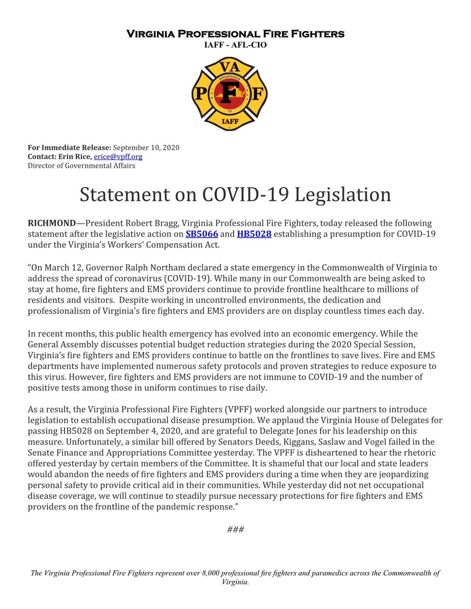 IAFF4145's tweet photo. 1/3 Firefighters &amp;Paramedics in Frederick County and throughout Virginia have been serving on the frontlines since the outbreak of COVID-19 began. These men &amp; women have risked their own lives, their own health caring for their neighbors in the community sick with coronavirus. https://t.co/hxkDWV69Nr