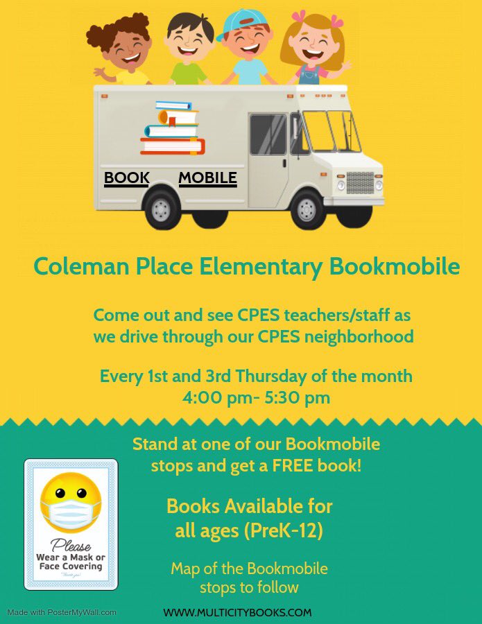 ColemanPlaceES's tweet photo. CPES Scholars...looking for a good book? See the flyer for details.  The stops are on p2.  #OnwardAndUpward #CougarsStandProud https://t.co/5TjivYo2Ts