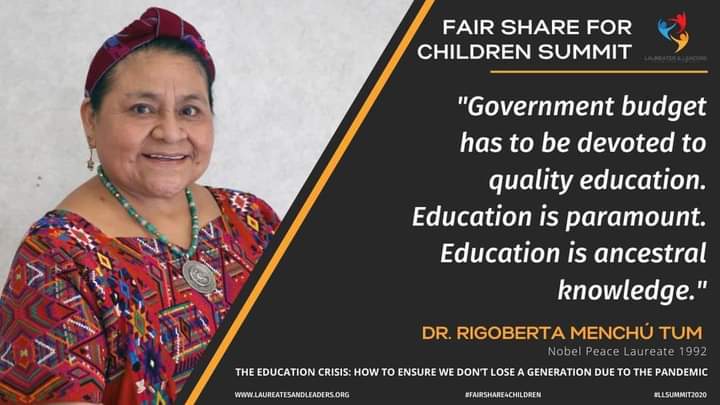 ronyveliz692's tweet photo. Nobel Laureate Rigoberta Menchú Tum at #LLSummit2020
#FairShare4Children
@RigobertMenchu @frmt_gt https://t.co/MHUg44Cv9U