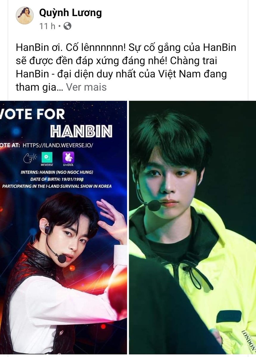 Vpop_On's tweet photo. [INFO] A atriz Vietnamita "Quỳnh Luong" também expressou seu apoio ao Hanbin e pediu ajuda de seus fãs na votação em sua página oficial no facebook.

Vote no https://t.co/sVxZRitU4N

#Hanbin #VPop #AnVy #HANBIN_ILAND
#ILAND https://t.co/OJTWjPJOzN