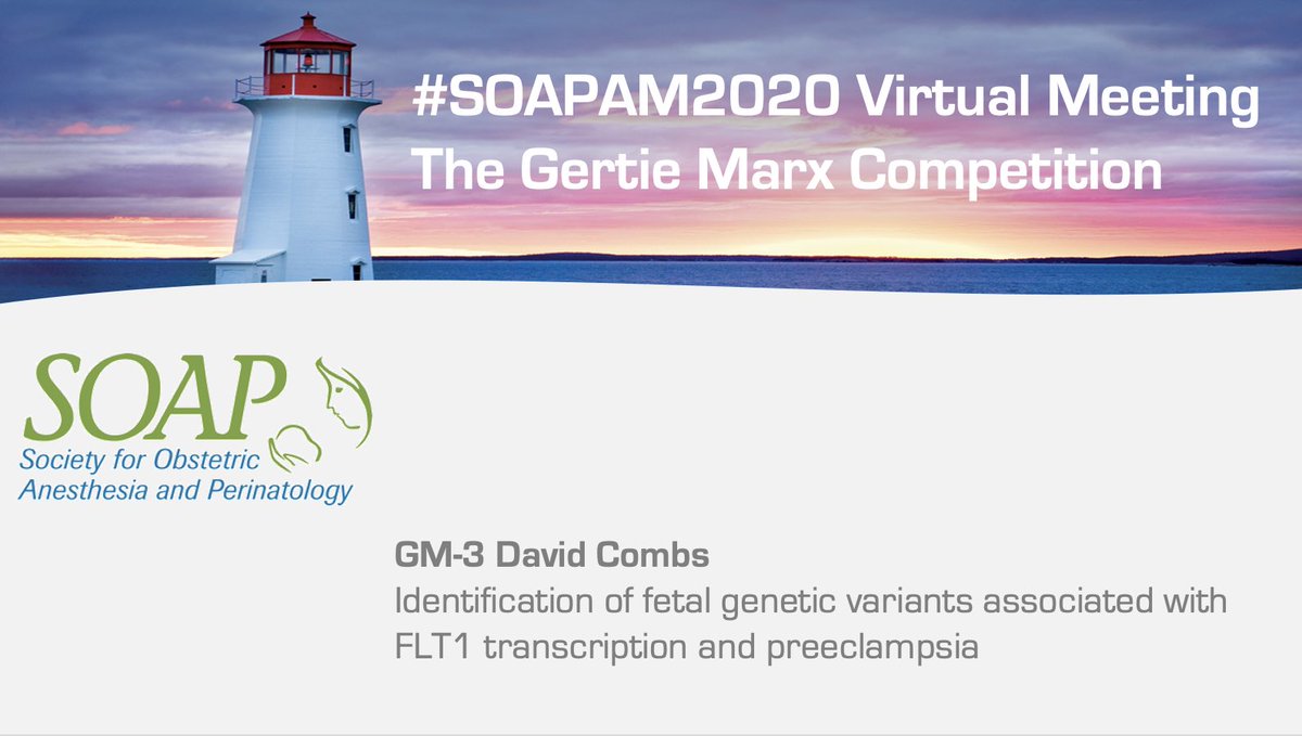 SOAPHQ's tweet image. #GertieMarx #3 - David Combs #SOAPAM2020 - identification of fetal genetic variants associated with FLT1 transcription and preeclampsia