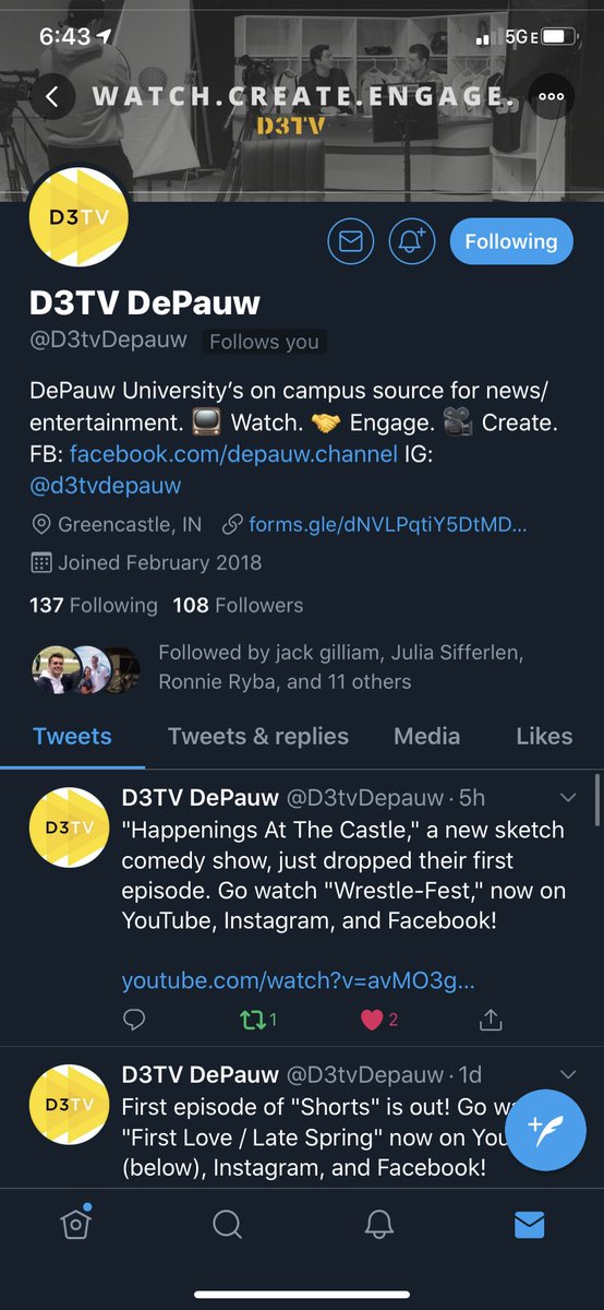 johntuckercrain's tweet photo. Go follow @D3tvDepauw please. My livelihood depends on it #Marketing https://t.co/OBUubbayN4