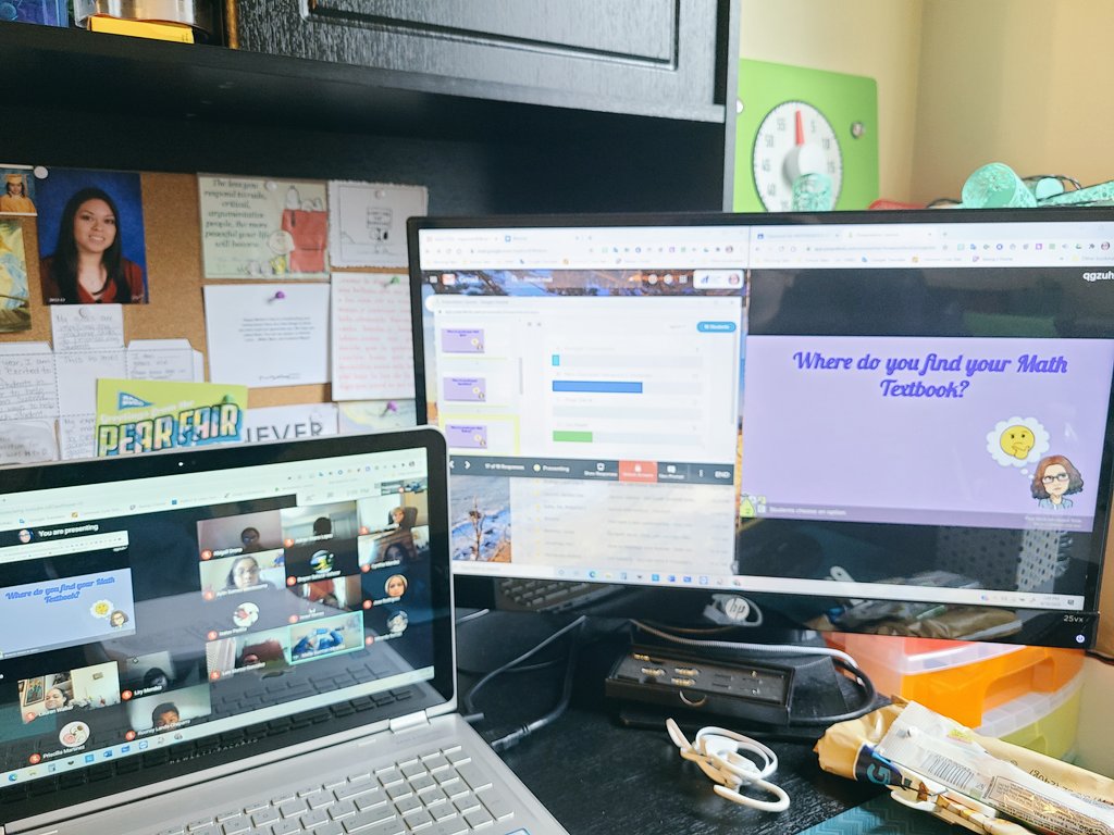 loves_teacher's tweet photo. Second day with @PearDeck kids had fun and made me laugh 😆 🍐🥰
#PearDeck #Peartember #remoteteaching #middleschoolteacher #mathteacher #multiplewindows https://t.co/l33ivQX2s2