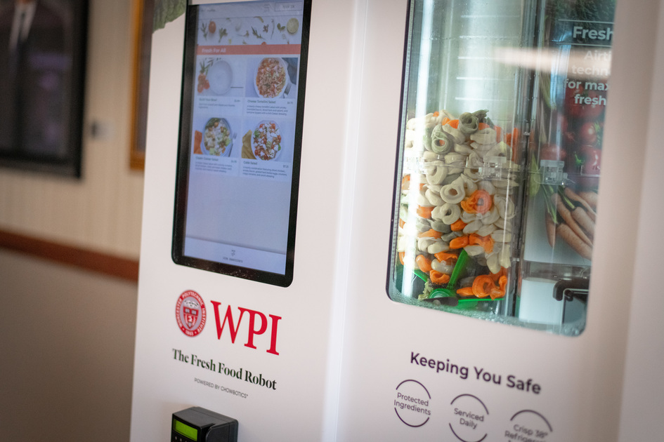 WPI's tweet photo. We at WPI love #robots so much that Dining Services has added a salad-making robot! Meet Sally, the Salad Robot, available 24/7 in Morgan Wedge. @wpieats https://t.co/MwyfmXv9Sp