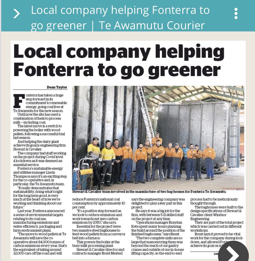 lindijthompson's tweet photo. Making positive change requires a dedicated team to bring it to life - massive thanks and call out to all our partners including #stewart&cavalier #windsorengineering - great article in Te Awamutu Courier https://t.co/OklwK3Vsfa https://t.co/QsIb9UiEhA