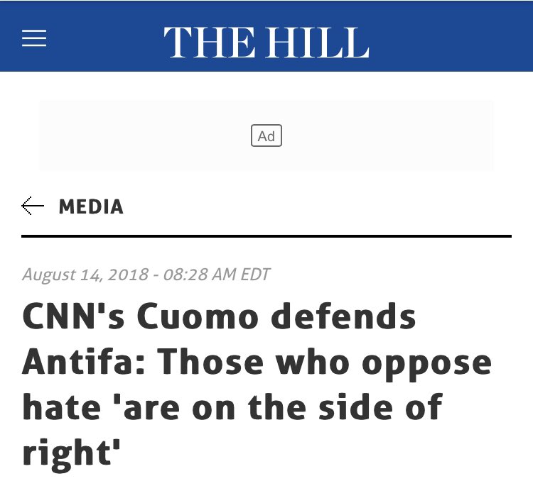 You may remember when  @ChrisCuomo went to bat for Antifa because they were on the side of the righteous or some such nonsense.