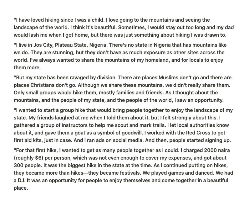MomentsMade's tweet photo. "But my state has been ravaged by division. There are places Muslims don't go and there are places Christians don't go. Although we share these mountains, we didn't really share them." https://t.co/FGSQMQ1lOE