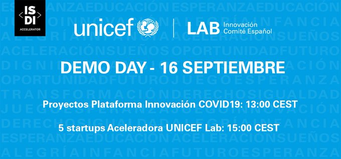 Os invitamos a conectaros al #UNICEFLabDemoDay con <a href="/ISDIacc/">ISDI Accelerator</a>!

Conoceréis los proyectos de las startups de #UNICEFLab: bit.ly/33bLb45 

Y los proyectos de la plataforma #UNICEFLabCovid19: bit.ly/33gDfi3

¡Os esperamos!