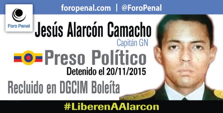 GSanglade_FP's tweet photo. In #Nov2015,Jesus Alarcón violently arrested by 20 Military Counterintelligence officers (DGCIM) in the military base (Fuerte Tiuna)with weapons. Captured him without order, motive, or explanation. Jesu is innocent #LiberenAAlarcon @alfredoromero @Almagro_OEA2015 @UNHumanRights https://t.co/T9LGKc0A5g