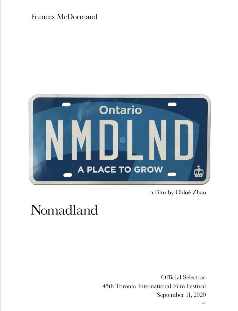 And also on Friday Sept 11th, Nomadland at Toronto Film Festival.