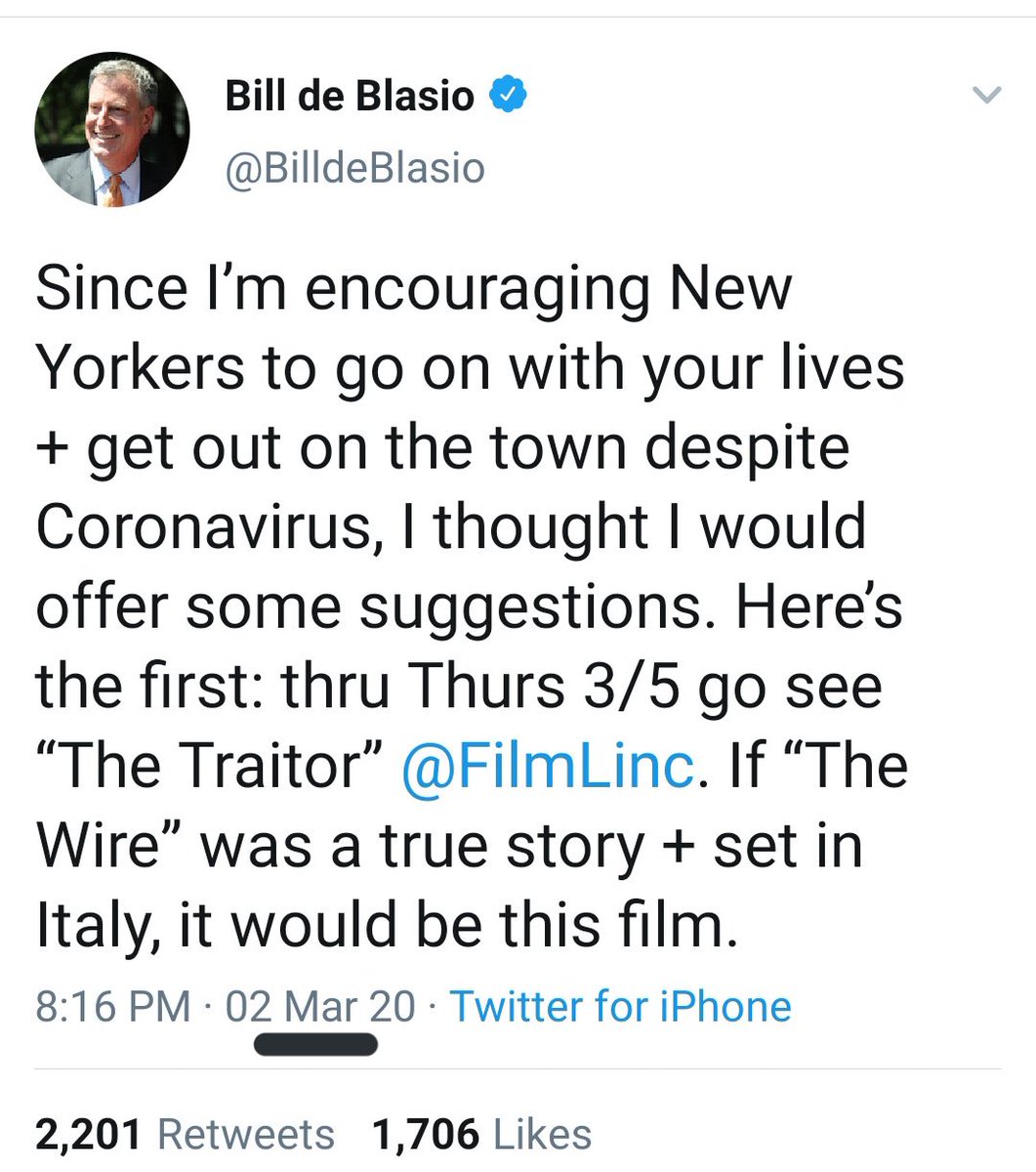 RIDDLE ME THIS?What did Mayor  #BillDeBlasio encourage  #NewYork long AFTER President  #Trump2020 had ban incoming flights from China, Europe, and Africa, on January 31, 2020, to PROTECT AMERICANS from  #Covid_19. #TrumpKnewANSWER: