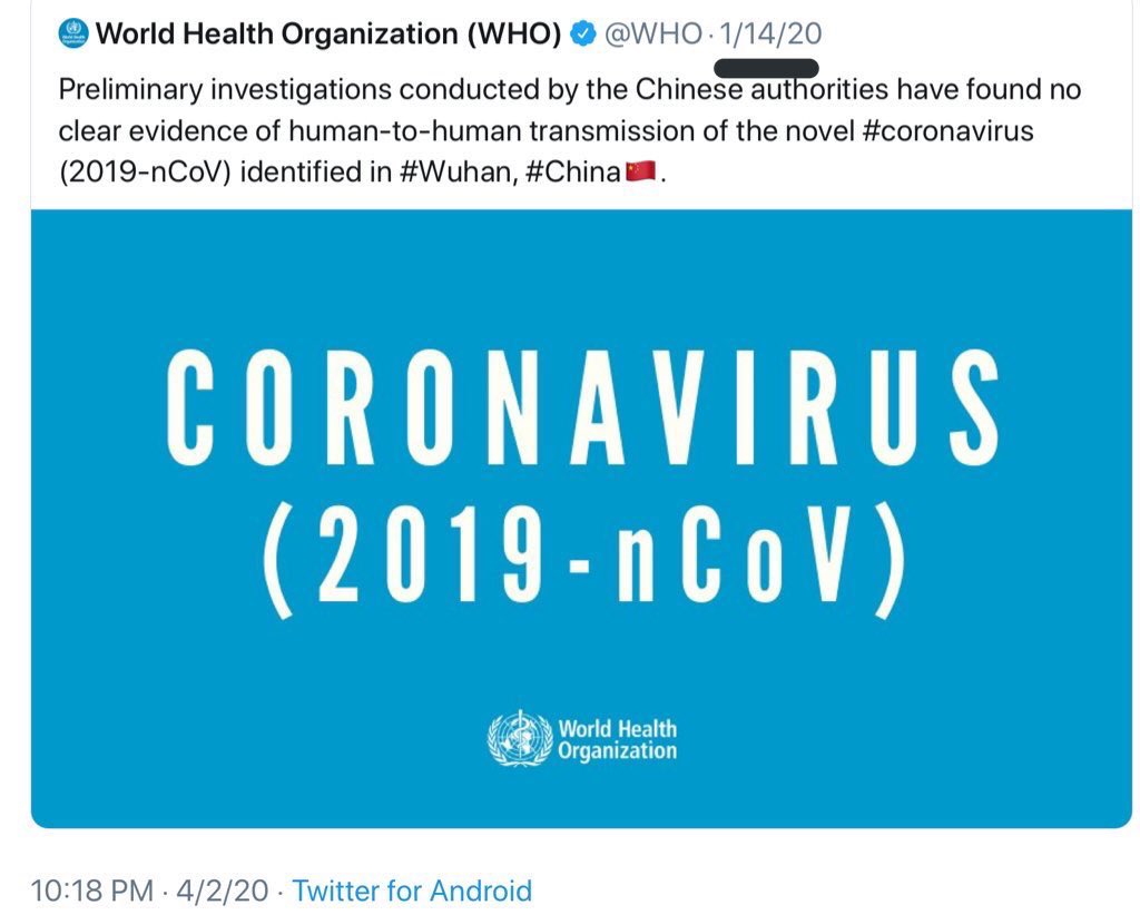 RIDDLE ME THIS?What did the WHO tell THE WOLD about the contagion,  #Covid_19, on January 14, 2020, when they KNEW the were LYING straight up for CHINA? #TrumpKnewANSWER:
