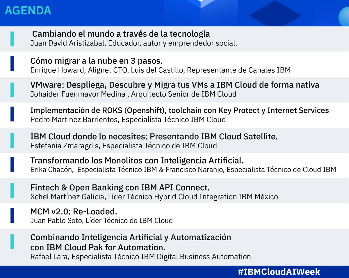jselman's tweet photo. Tremenda agenda AM Mañana Viernes 11!!! Geek Sessions en #IBMCloudAIWeek 
https://t.co/Ev4NiuEmM9

@IBMdeChile https://t.co/6HQK10gbeb