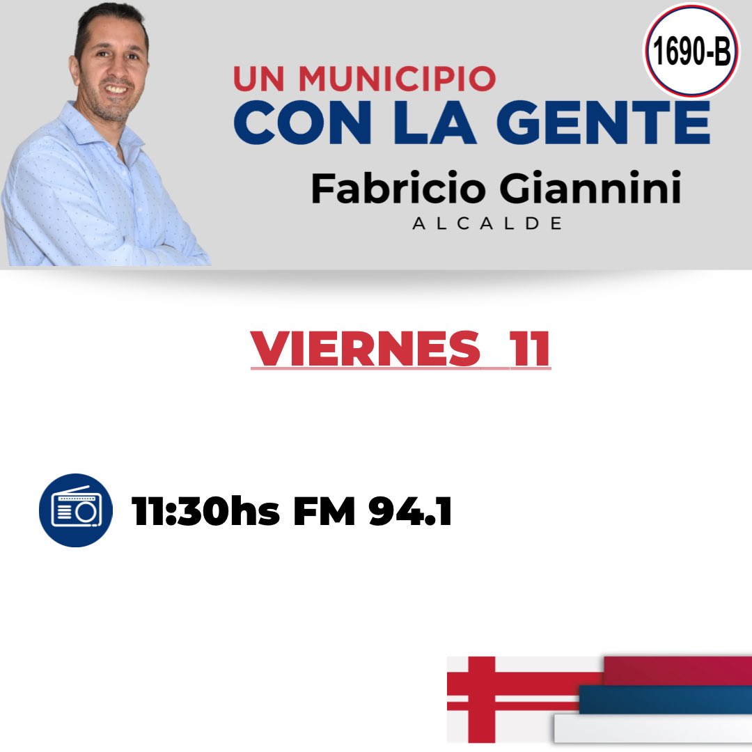 AlcaldeFabricio's tweet photo. •MAÑANA VIERNES 11 DE SEPTIEMBRE•
En: 94.1FM
•11:30hs 
¡Compartimos nuestras propuestas contigo!
Sintonízanos, para estar más juntxs, para transitar estos últimos días previos al cambio en Casupá.
#UnMunicipioConLaGente
#FabricioAlcalde🔴🔵⚪️ https://t.co/9XiRF6e0XT