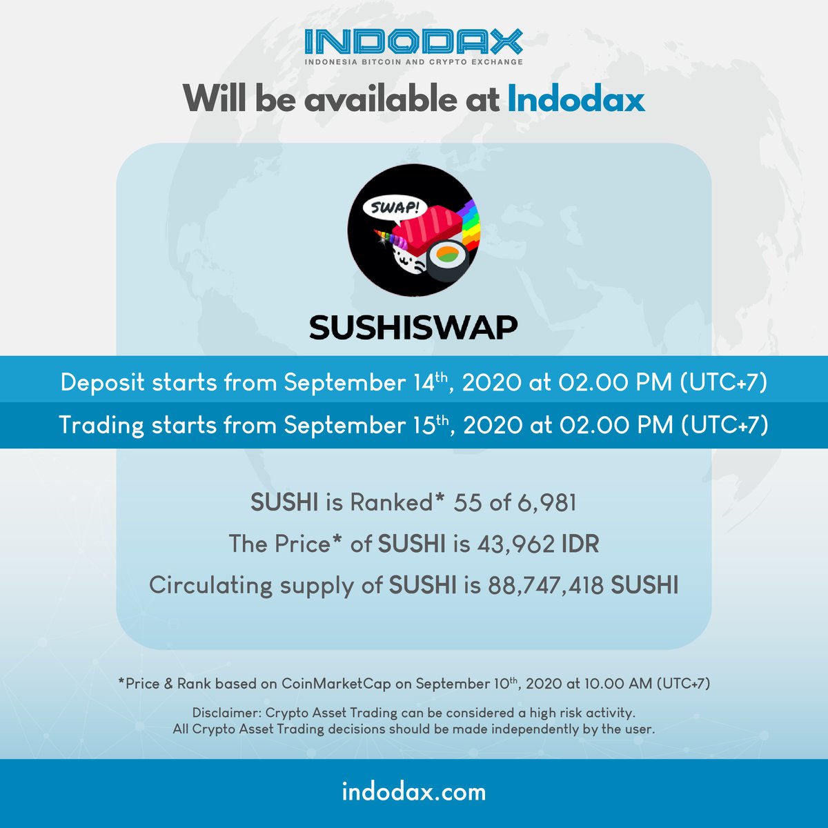 Sushi (SUSHI) - Indodax Listing - Cryptocurrency Calendar