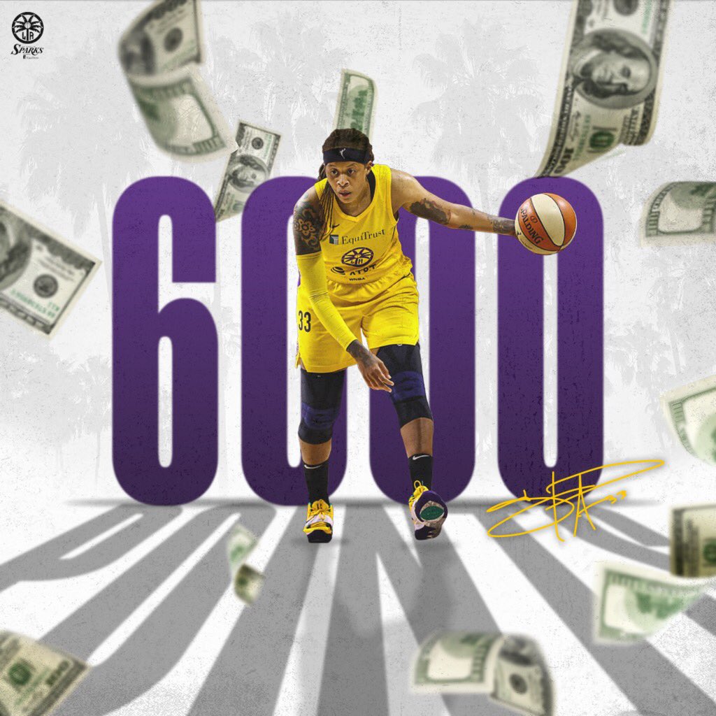 LASparks's tweet photo. 💸 𝙈𝙤𝙣𝙚𝙮 𝙁𝙧𝙚𝙖𝙠𝙞𝙣𝙜 𝙈𝙤𝙣𝙚 💸
@seimoneaugustus becomes the 10th player in the @WNBA with at least 6,000 Career Points 🔥
#GoSparks | #LeadTheCharge https://t.co/1RnWoYi12N