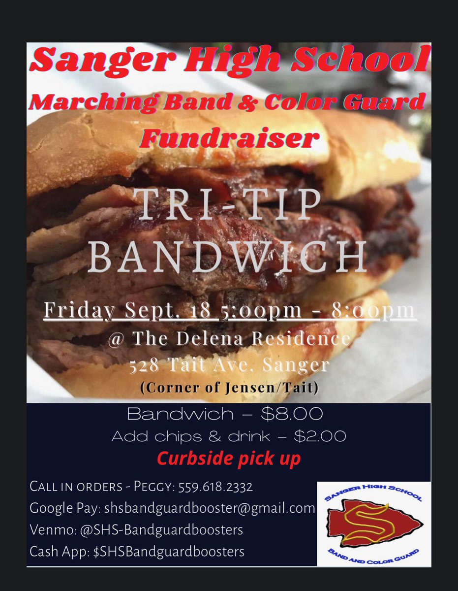 bhernandez78's tweet photo. @thesangerscene could you help by letting everyone know in the Sanger community that the SHS Marching Band and Color guard will be selling bandwhiches. This is a fundraiser for the band. Social distancing will be in place. https://t.co/afSpYwEqPG