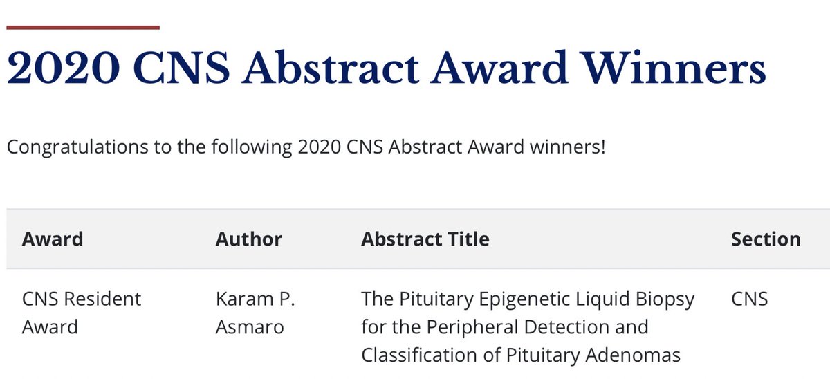 HenryFordNeuro's tweet photo. Great news!! Our amazing Chief Resident Karam Asmaro has won the CNS Resident Award, the highest honor given by the @CNS_Update, for his groundbreaking research in epigenomic liquid biopsy for pituitary disease!! Please congratulate @AsmaroMD for this amazing accomplishment! https://t.co/WZ8AkOxSNk