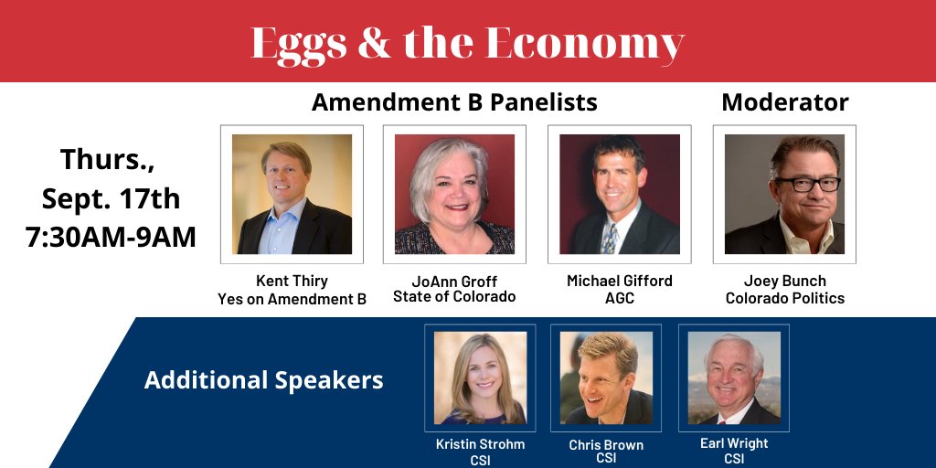 CSInstituteCO's tweet image. Join us for CSI&apos;s Eggs &amp;amp; the Economy to hear from policy experts to better understand the upcoming statewide ballot issues and how they&apos;ll impact you. Thurs., Sept. 17th at 7:30am. Register: bit.ly/2EJoQm3 
@joeybunch
@KristinEStrohm
@ChrisBrown_CO
@mgifford7
@KentThiry