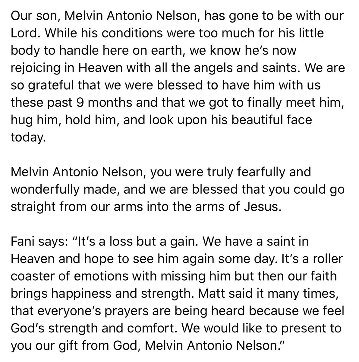 FormerTaxMan's tweet photo. @FaniSNelson and I would like to thank everyone for their prayers today. We truly felt the presence of God with us during these trying times. https://t.co/aqY07m5yM7