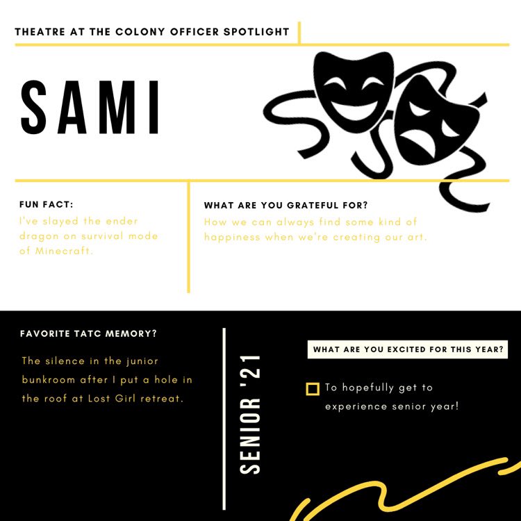 theatreattc's tweet photo. Meet @freckledsami - #TATC Officer Board VP of Community Outreach @lostboy2015 @TheColonyHS #imaginethepossibilites #gratefulforitall✨ https://t.co/0npUGNVa7T