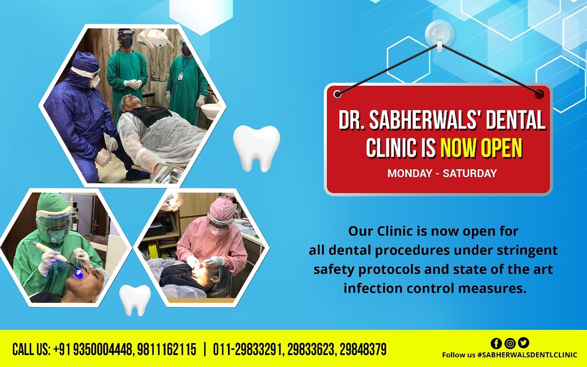 SabherwalClinic's tweet photo. Dr. Sabherwals' Dental Clinic is Now Open. 

#drsabherwaldentalclinic
#sabherwaldentalclinic
#oralhealth #dentist #dentistry #smile #dental #teeth #dentalcare #cosmeticdentistry #dentalhealth #teethwhitening #dentalhygiene #healthyteeth #oralcare #oralhygiene https://t.co/83V2gFkHos