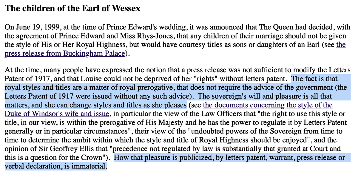 I'm still doubtful that it's Parliament that must remove the titles. In researching, it sounds like styles & titles are entirely the queen's prerogative. In fact, it sounds like her wishes need not come in a formal document & can be made known by press release or even verbally: