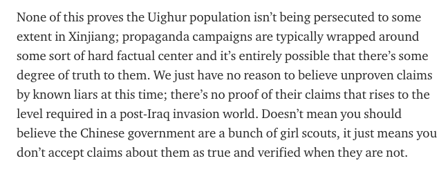 Doesn’t mean you should believe the Chinese government are a bunch of girl scouts, it just means you don’t accept claims about them as true and verified when they are not.