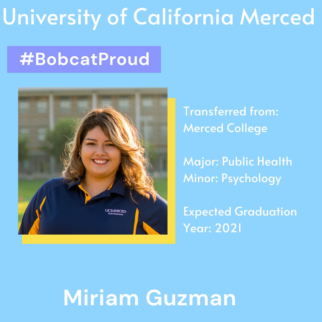 uc_tip's tweet photo. Transfer Student Spotlight! Meet our #BobcatProud student
Miriam Guzman!π€©
#BobcatProud #UCMerced #transferstudents
#transferbobcat #futurebobcat #transfer #communitycollege #communitycollegetransfer #transfersuccess #ucm #ucmercedadmissions #transferadmission #MercedCollege https://t.co/VUcV4QAXKZ