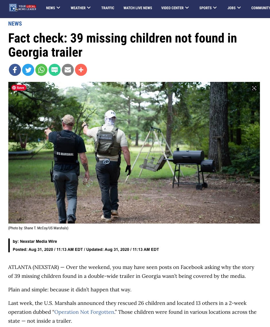 After a post was shared on Facebook about 39 Children being found in a double wide. Oddly the media latched on to the "double wide trailer" to try to debunk the story. People only read headines. "Fact Check 39 kids NOT Found..."