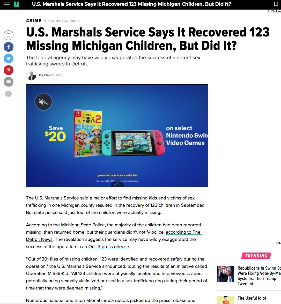 "But Did It"... yes it did. Why is the Huffington Post questioning it rather than praising it and following up on it?  https://www.news5cleveland.com/news/national/123-missing-children-safely-recovered-in-us-marshals-service-operation