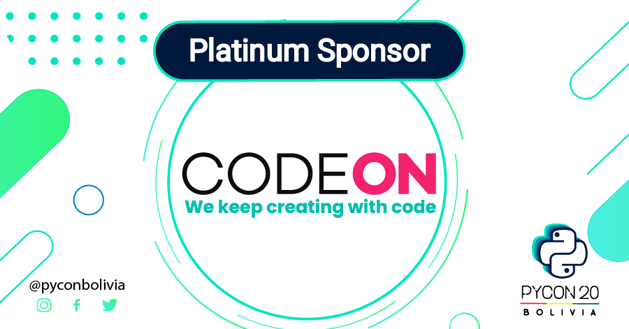 pyconbolivia's tweet photo. Estamos felices de anunciar a CODE ON como nuestro Platinum y mas grande Sponsor @wearecodeon gracias por su apoyo!!!
#pyconbolivia #pycon #Bolivia #python https://t.co/56fHPFl0s1